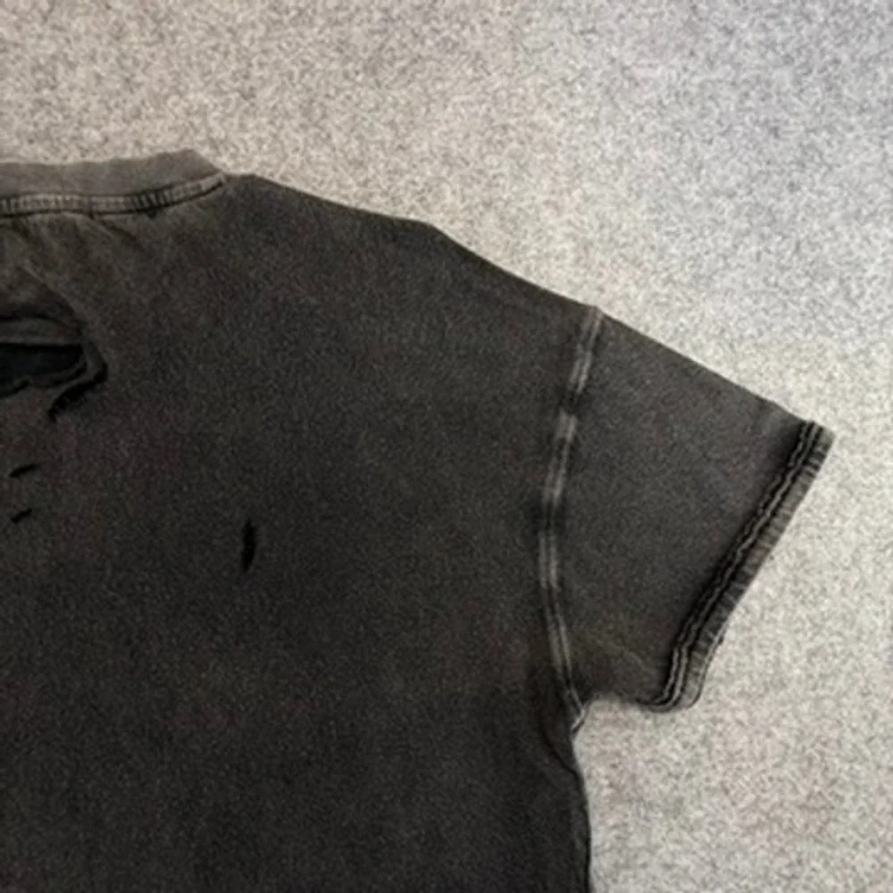 We The Free Free People Distressed Pocket T-Shirt Faded Black XS Grunge